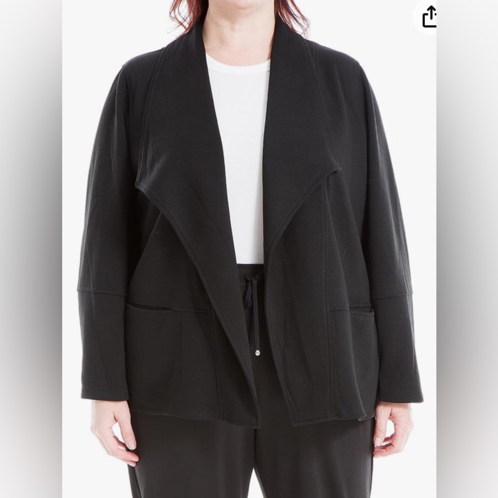 Max Studio Women's Plus Size 3X Scuba Drape Front Jacket Sweater Black Drapey